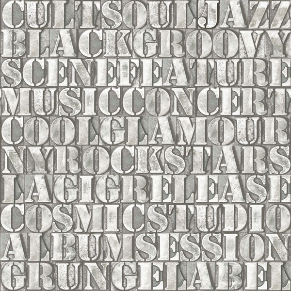 Origin Wallcoverings Tapete alte eiserne Druckbuchstaben Grau - 53 cm x 10.05 m - 347593