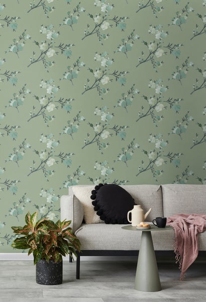 Walls4You Tapete Blumenmuster Graugrün - 53 cm x 10.05 m - 935337