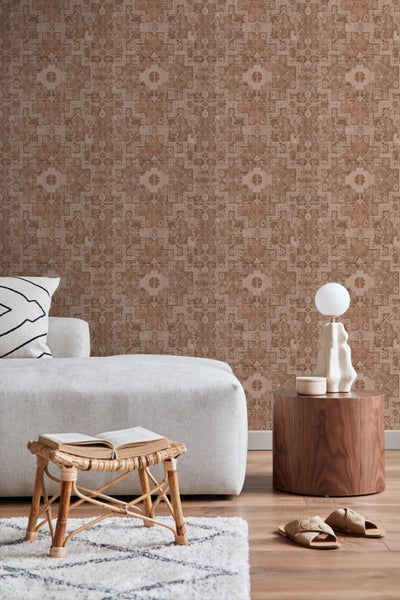 ESTAhome Tapete orientalisches Kelim-Patchwork Graubraun - 50 x 900 cm - 131365