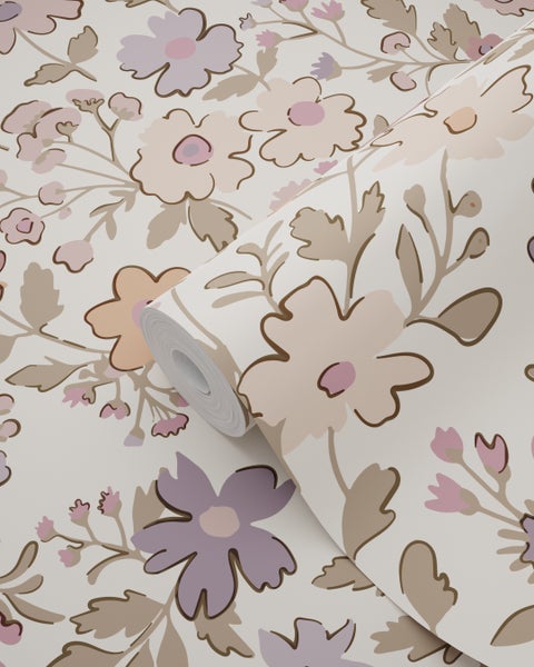 ESTAhome Tapete Blumen Lila, Rosa und Weiß - 53 cm x 10.05 m - 131323