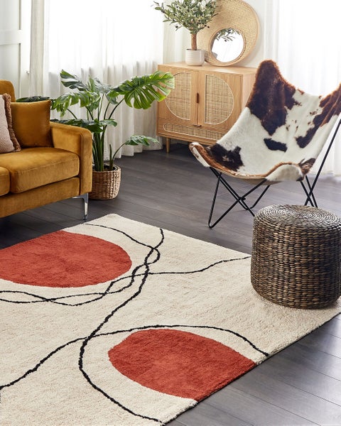 Teppich Baumwolle beige / rot 160 x 230 cm abstraktes Muster Kurzflor BOLAT