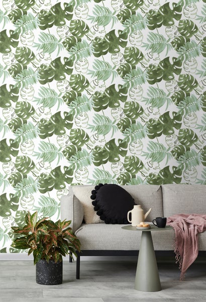 Walls4You Tapete tropische Blätter Grüngrau - 53 cm x 10,05 m - 935294