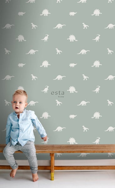 ESTAhome Tapete Dinosaurier Mintgrün - 53 cm x 10.05 m - 139284