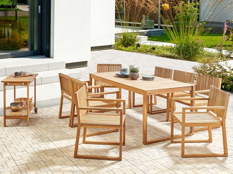Gartenmöbel Set mit Servierwagen 8-Sitzer SASSARI II zertifiziertes Akazienholz Hellbraun