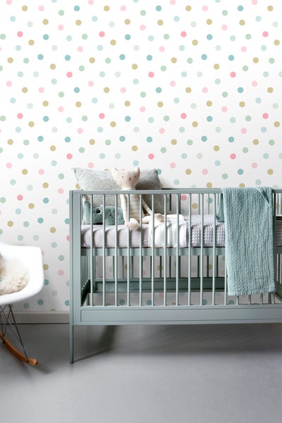 ESTAhome Tapete Punkte Rosa, Blau, Grün und Gold - 53 cm x 10.05 m - 139041