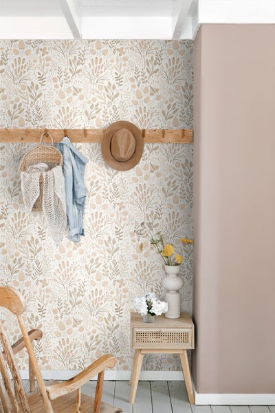 ESTAhome Tapete Blätter und Blumen Weiß und Beige - 50 x 900 cm - 131389