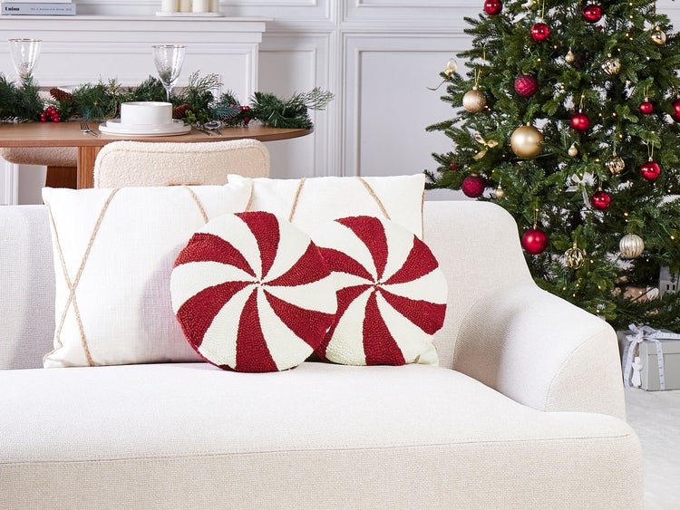 Dekokissen 2er Set SWIRL CANDY Bouclé 40 x 40 cm Rot Weihnachtsmotiv