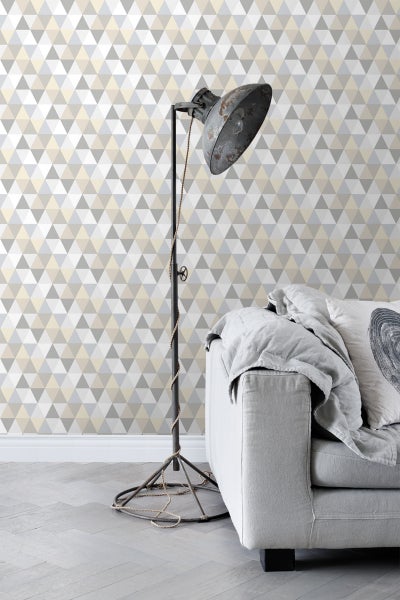 ESTAhome Tapete Dreiecke Hellgrau, Beige und Weiß - 53 cm x 10.05 m - 128707