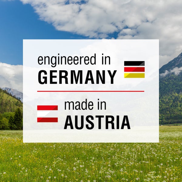 Entwickelt in Deutschland und hergestellt in Österreich.