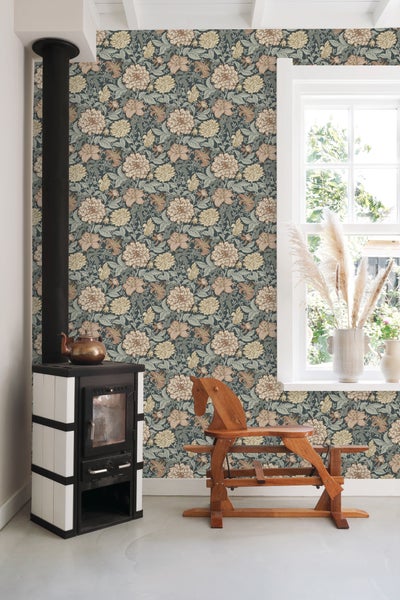 ESTAhome Tapete Blumenmuster Dunkelblau - 53 cm x 10.05 m - 139641