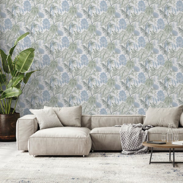 Sanders und Sanders Tapete tropische Blätter Blau und Grün - 53 cm x 10,05 m - 640734