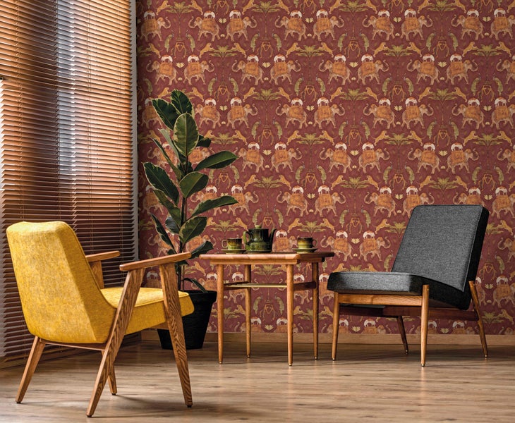 Sanders und Sanders Tapete Elefanten Terrakotta - 53 cm x 10 m - 640497
