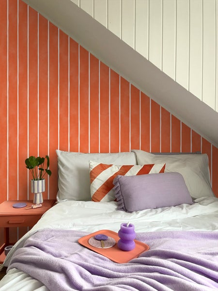 ESTAhome Tapete Streifenmuster Orange und Weiß - 50 x 900 cm - 131311