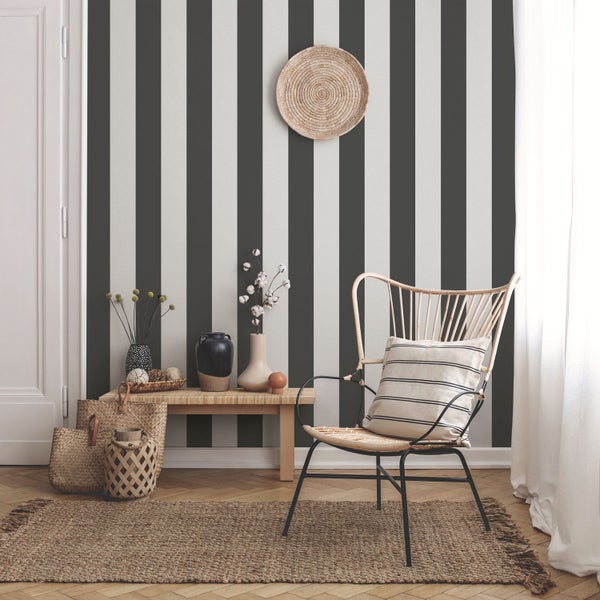 Sanders und Sanders Tapete Streifen Schwarz und Grau - 53 cm x 10.05 m - 640688