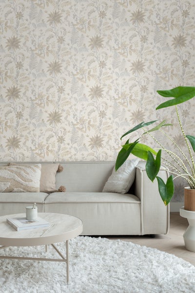 Sanders und Sanders Tapete tropische Blätter Beige und Grau - 53 cm x 10,05 m - 640724