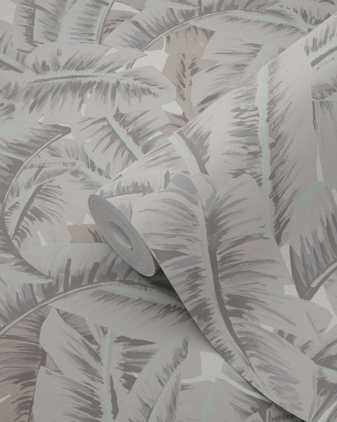 Origin Wallcoverings Tapete Palmblätter Kieselgrau - 53 cm x 10.05 m - 347439