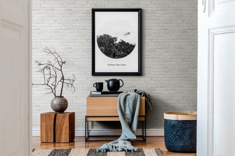 Nahaufnahme einer Tapete mit Ziegelsteinmuster