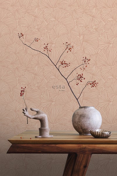 ESTAhome Tapete Ginkgoblätter Terrakotta - 53 cm x 10.05 m - 139490