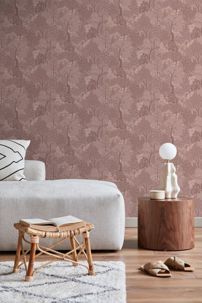 ESTAhome Tapete Bäumen und Blumen Terrakottarosa - 50 x 900 cm - 131647