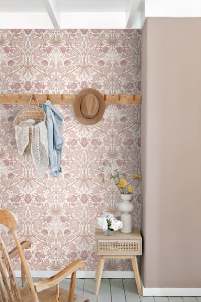 ESTAhome Tapete Blumenmuster im Jugendstil Altrosa und Beige - 50 x 900 cm - 131178