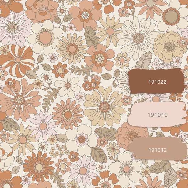 ESTAhome Tapete Retro Blumen Terrakotta und Hellbeige - 53 cm x 10.05 m - 131247