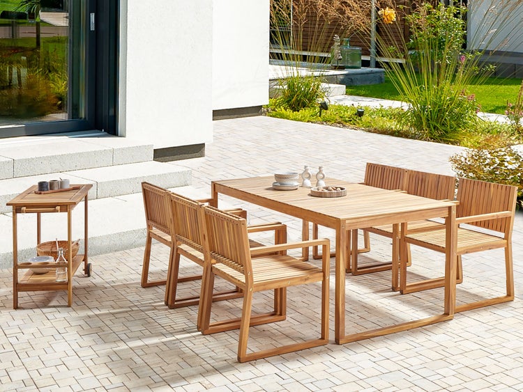 Gartenmöbel Set mit Servierwagen 6-Sitzer SASSARI II zertifiziertes Akazienholz Hellbraun