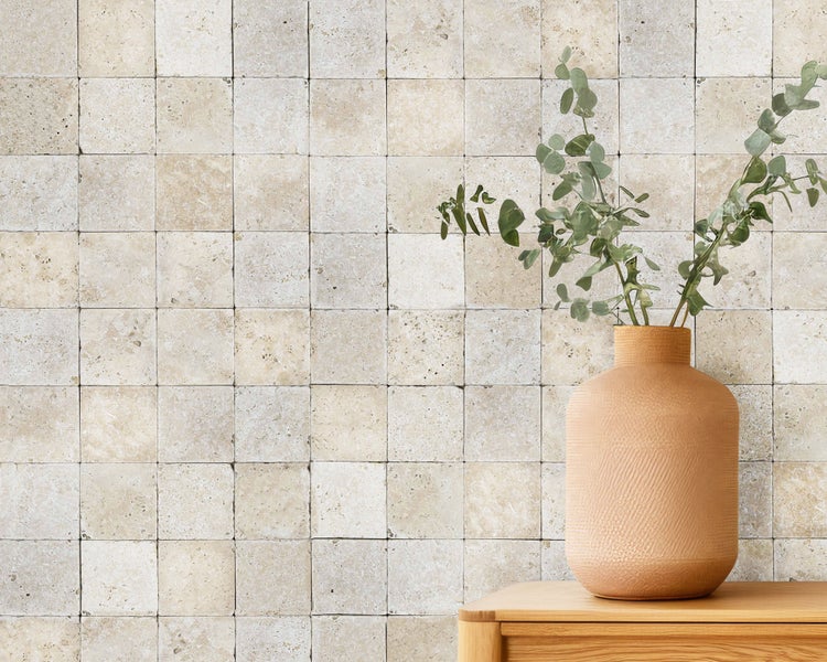 Wohnrausch Travertin Mosaikfliesen CREMA 10 x 10 x 1 cm, getrommelt, beige