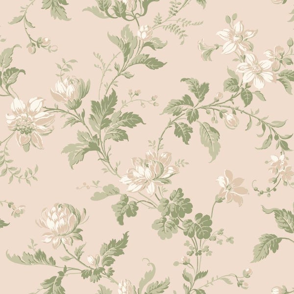 Borastapeter Tapete Blumenmuster Altrosa und Grün - 53 cm x 10.05 m - 660057