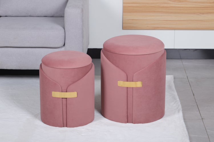 Hocker, 2er-Set modern, mit Stauraum Altrosa Rund Ø 30,5 / 37 cm