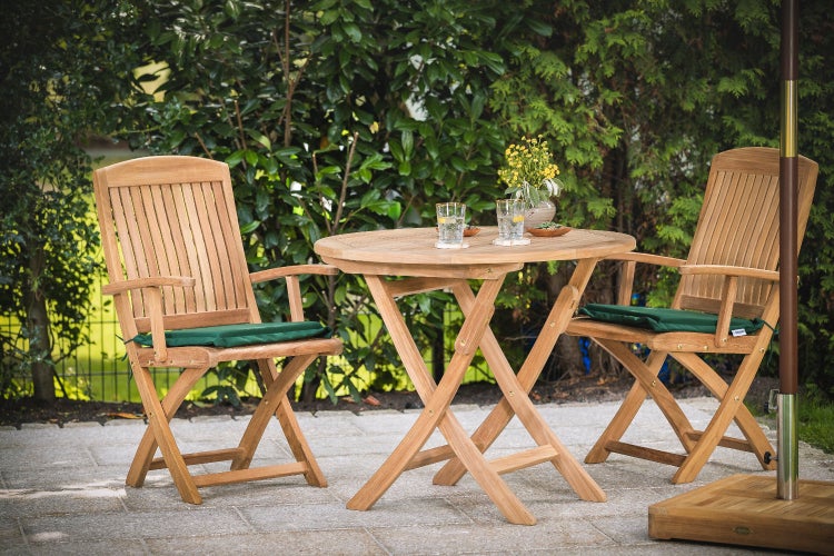 Teak Klapptisch rund 90 cm premium wetterfest für Balkon Terrasse Balkon