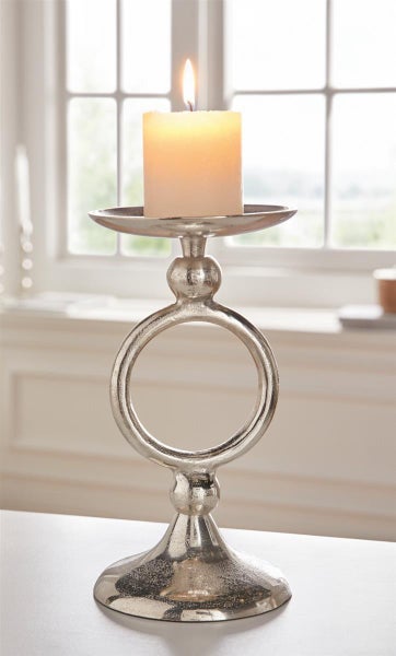 Dekoleidenschaft Kerzenhalter Silberglanz aus Alumiunium, silber, Antik Look, Kerzenständer