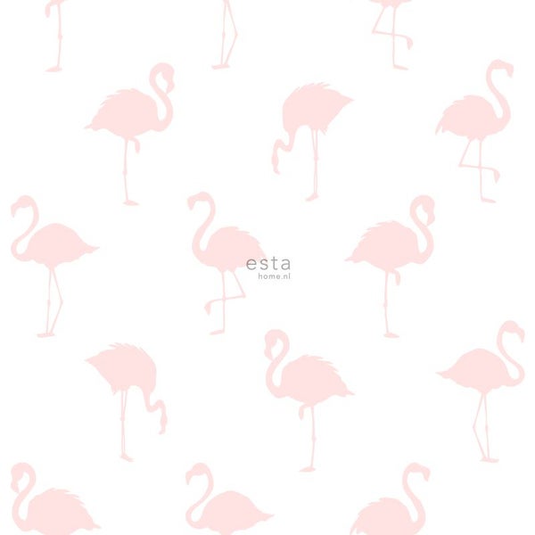 ESTAhome Tapete Flamingos Hellrosa und Weiß - 53 cm x 10.05 m - 138918
