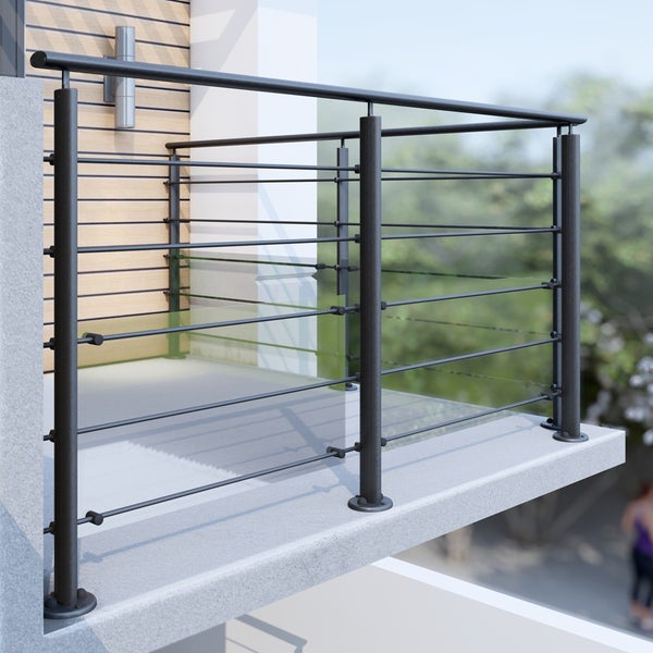 PRESTIO – Geländer Endpfosten aus Aluminium - Farbe Anthrazit RAL 7016 , Bodenbefestigung