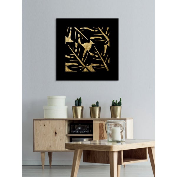 Blattgoldbild | Blätter |Abstrakt | Gemälde | Wandbild mit Blattgold Applikationen| Handarbeit | Deko | P1779767_GOLD, Format: 70x70cm