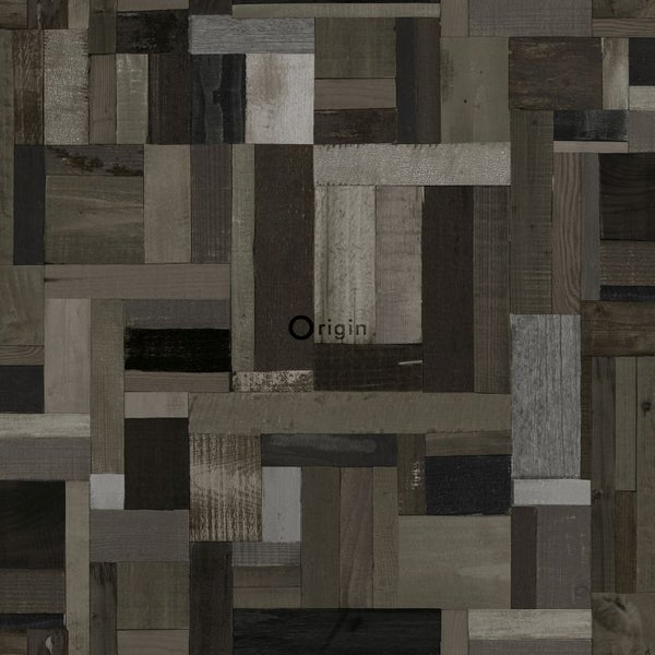 Origin Wallcoverings Tapete Altholz-Motiv Schwarz und Grau - 53 cm x 10.05 m - 337222
