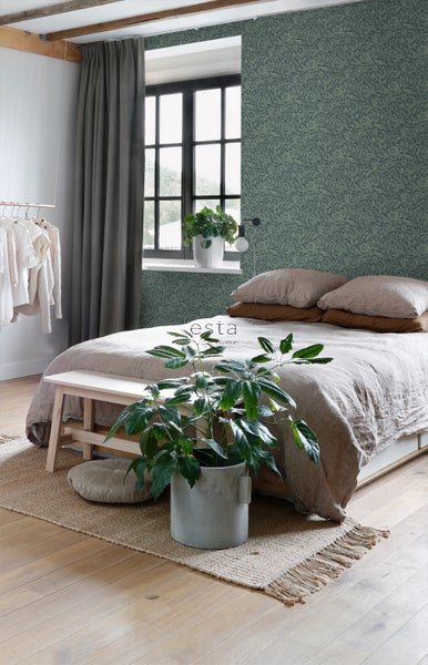 ESTAhome Tapete Blumenmuster Dunkelblau und Graugrün - 53 cm x 10.05 m - 139429