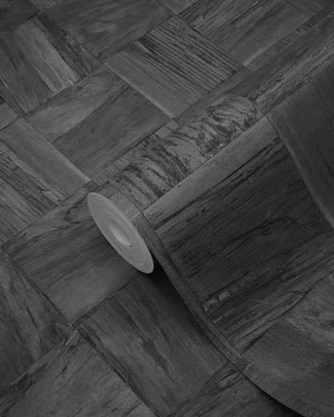 Origin Wallcoverings Tapete quadratische Holzstücke Schwarz - 53 cm x 10.05 m - 347520