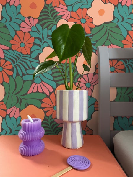 ESTAhome Tapete Blumen im Matisse-Stil Dunkelgrün, Orange und Blau - 50 x 900 cm - 131008