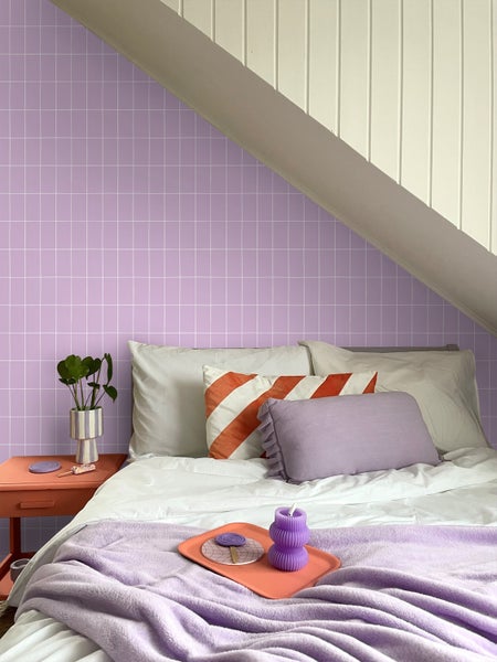 ESTAhome Tapete kleine Fliesen Violett und Weiß - 53 cm x 10.05 m - 139961