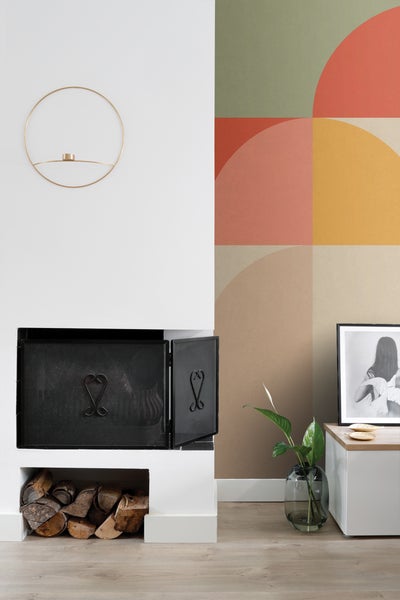 ESTAhome Fototapete Kreise im Bauhaus-Stil Rosa, Ockergelb und Mintgrün - 250 x 279 cm - 159368