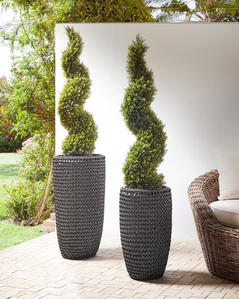 Set mit 2 Blumentöpfen CEDRUS Polyrattan 37/45 cm Schwarz