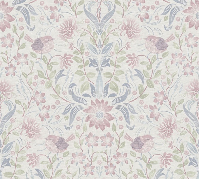 Livingwalls Tapete Blumenmuster Beige, Rot, Blau und Grün 53 cm x 10.05 m