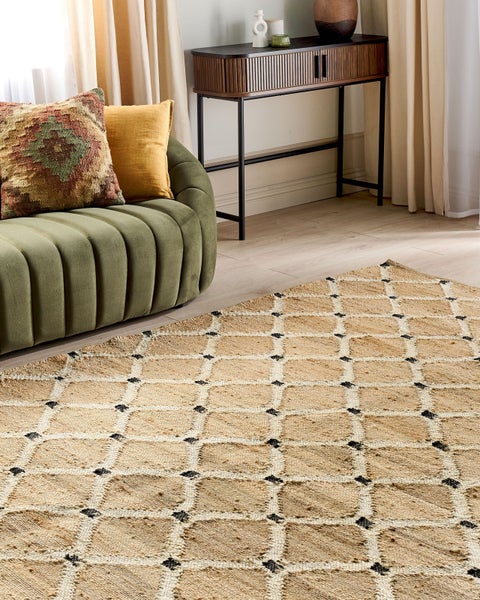 Teppich Jute beige 200 x 300 cm geometrisches Muster Kurzflor KALEKOY
