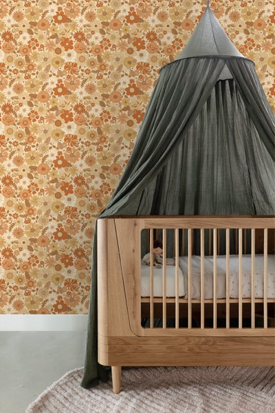 ESTAhome Tapete Retro Blumen Orange - 53 cm x 10.05 m - 130963