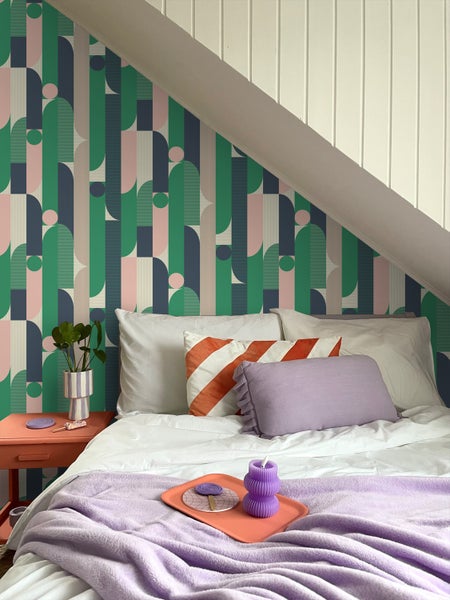 ESTAhome Tapete geometrische Formen Grün, Blau, Rosa und Beige - 50 x 900 cm - 131062
