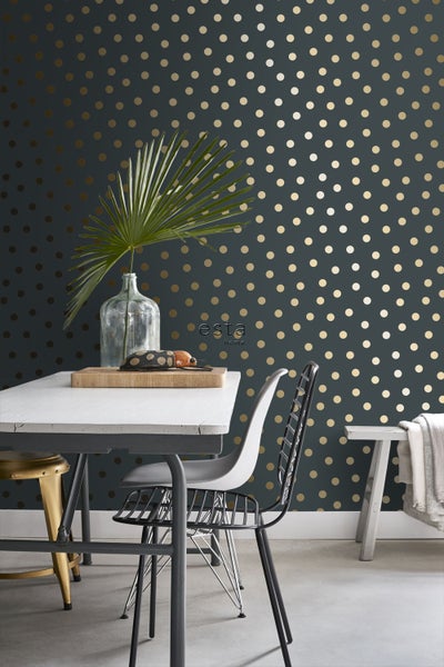ESTAhome Tapete Punkte Graublau und Gold - 53 cm x 10.05 m - 139246