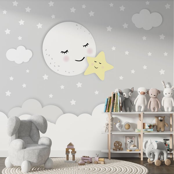 Kindertapete Mond mit Stern 500 x 250 cm