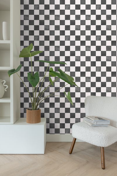 ESTAhome Tapete Karomuster Schwarz-Weiß - 53 cm x 10.05 m - 131285