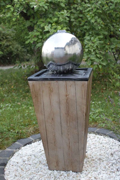 Kugelbrunnen Gartenbrunnen Brunnen FoLegno mit Edelstahlkugel 83cm 10858