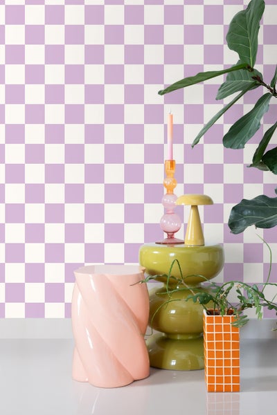 ESTAhome Tapete Karomuster Violett und Weiß - 53 cm x 10.05 m - 139997